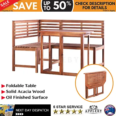 $400.45 • Buy 2 Pc Wooden Table & Corner Bench Seat Set Bistro Setting Outdoor Furniture Patio