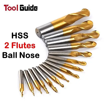2 Flutes Ball Nose End Mill Cutter M2 HSS Titanium Coated Milling R1-R12.5 CNC  • $12.08