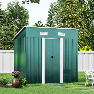 6 X 4FT Outdoor Metal Garden Storage Shed Locking Door W/ Floor Foundation Frame • £185.95