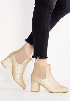 £8.99 • Buy Missguided Fabricated Block Heel Ankle Boots Shoes In Gold Colour