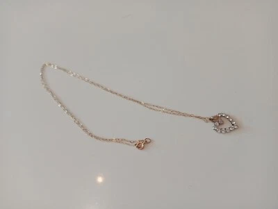 £29.99 • Buy 9ct Yellow Gold Dainty Trace Chain With Clear Stone Heart Pendant
