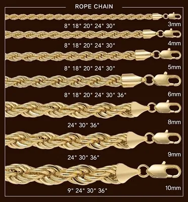 Hip Hop Rope Chain Necklace 2mm To 10mm 16  18  20  24  30  36  14K Gold Plated • $8.99