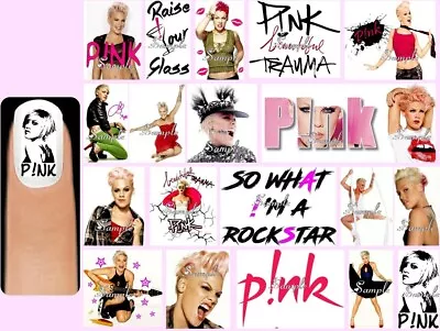 60x P!NK Nail Art Decals + Free Gems Pink Singer Pop Rock Star • £4.96