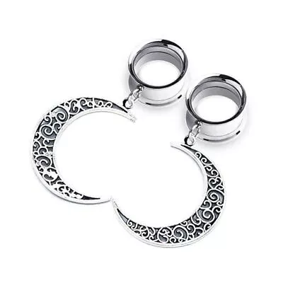 Pair Filigree Moon Ear Tunnels Ear Gauges Ear Plugs Body Jewelry Piercings  • $16.37