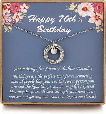 70th Birthday Gift For Women Sterling Silver 7 Ring Birthday Necklace • £28.99