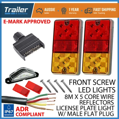 $44.89 • Buy 2 X 10 LED TRAILER LIGHTS KIT, Trailer Plug, CABLE, Reflectors, No. Plate Light
