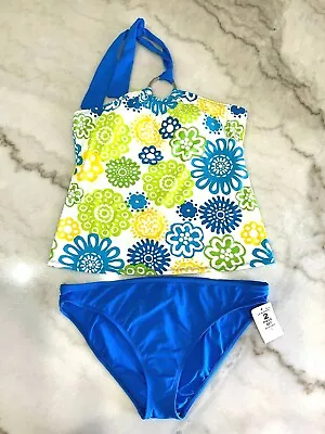 NWT La Blanca By Rod Beattie 2-Piece Swimsuit Bikini Set Halter Top Blue Sz 14  • $39.99