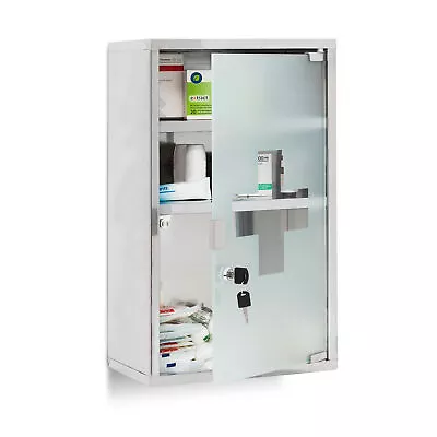 Medicine Cabinet Stainless Steel XL 18 Cm Deep Drug Cabinet First Aid + Lock • £59.90