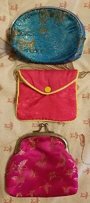 Lot Of 3 Oriental Coin Purses: 1 Blue & Gold 2 Pink & Gold • $5.99