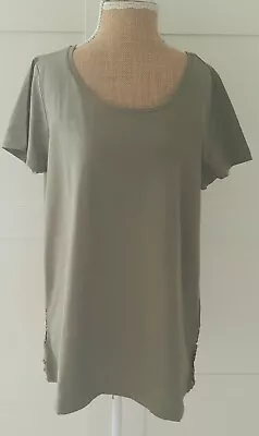 Linea Tesini Ladies Khaki Cotton Lace Short Sleeve T-shirt Top Size 16 NEW • £9.79