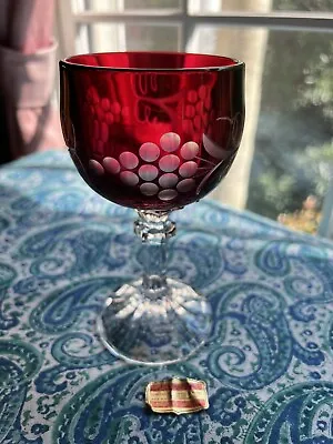 Echt Bleikristall Crystal Ruby Red Grapes Cut To Clear Stemmed Wine Glass Heavy • $45