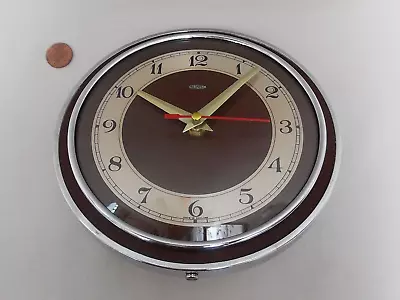 50s60s METAMEC WALL CLOCK Vintage OAK WOOD & CHROME Retro AA BATTERY QUARTZ • £39.99