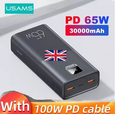 USAMS 65W Power Bank 30000mA External Battery Charger For Phone Laptop Tablet • £69.97