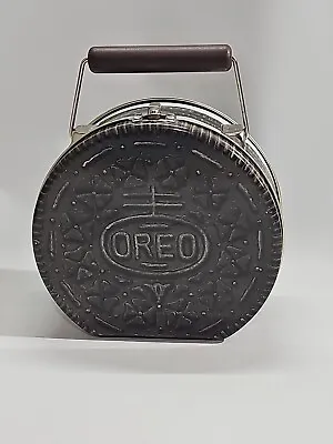 6.25  Round 90's Oreo Cookie Shape Lunch Box Tin Fast Same Day Shipping Nice • $26.99