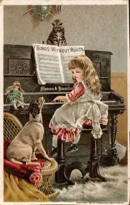 Advertising Card Mason & Hamlin Pianos 1887 Girl Playing Piano • $7
