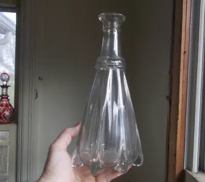 $118 • Buy 1850s PONTILED PITTSBURGH PILLAR MOLD DECANTER BIG FLARED LIP VERY HEAVY GLASS