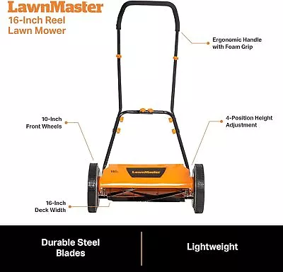 LMRM1602 Push Reel Lawn Mower 16-Inch 5-Blade • $106.42