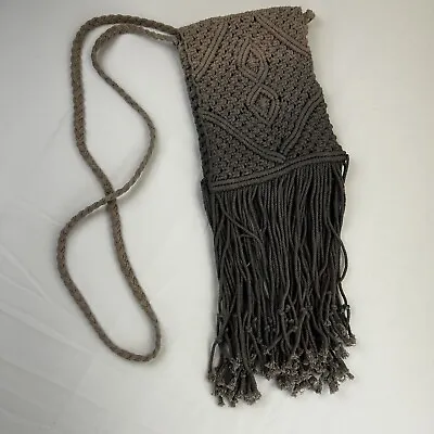 Ecote Urban Outfitters Ombre Gray Boho Macrame Crossbody Purse Fringe • $22.99