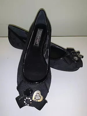 Coach Poppy  Caper  Jeweled Logo Bow Black Patent Leather Ballet Flats Shoes 9b • $74.50