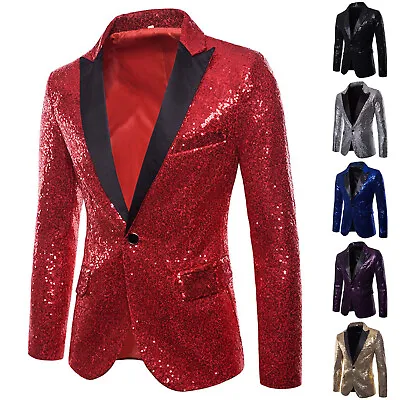 Men Bling Sequins Tuxedo Suit One Button Party Coat Blazer Gentleman Jacket Coat • $46.87