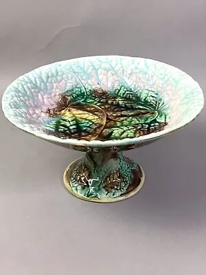 Antique ENGLISH MAJOLICA   BEGONIA LEAF  Compote • $135