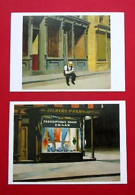 Edward Hopper  Pair Reproduction Art Card S  Sunday  &  Drug Store  1926 & 1927 • £1.99