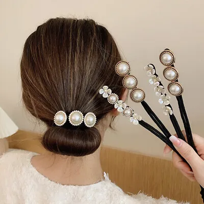 Women Pearl Hair Rings Flower Magic Bun Maker Tools Ladies Accessories Wedding • $1.65