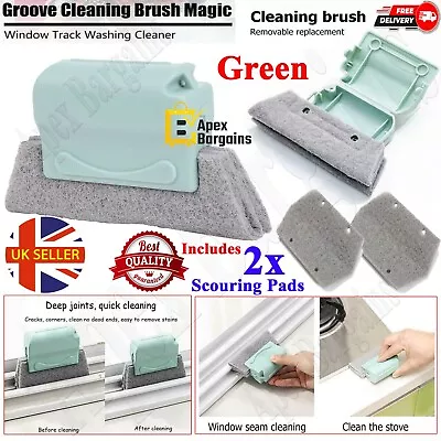 Window Groove Cleaning Brush Magic Corners Slot Track Gap Dust Cleaner + 2x Pads • £2.95