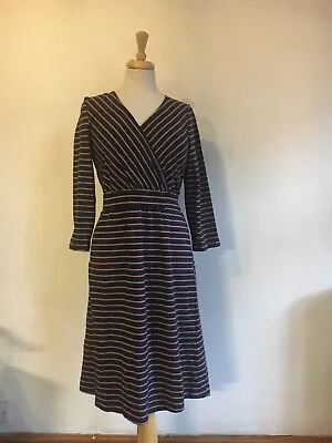 Joules “Jude”-Navy Stripe-Fixed Wrap-Stretch Cotton-Dress.  Size 12   Worn Once • £12