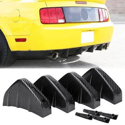 Carbon Fiber Rear Bumper Diffuser Shark 4Fins Curved Wing For Ford Mustang GT500 • $19.11