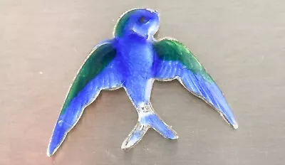 Vintage Deco Sterling And Enamel Bluebird Swallow Brooch Pin Signed • $85