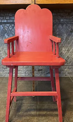 Vintage Red Wood Doll High Chair 22 1/4” High 10.5” Side To Side No Tray • $22.75