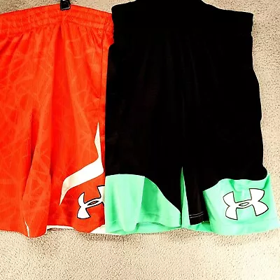 Lot Of 2 Under Armour Basketball Mens Athletic Shorts Orange And Green - 2 Pairs • $18