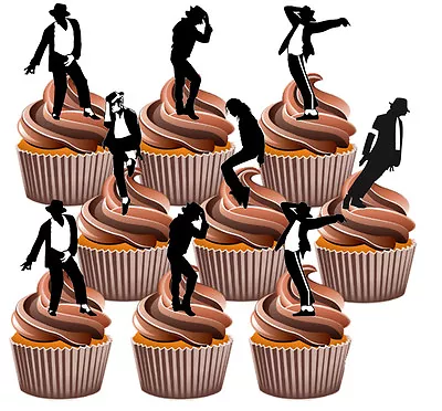 Michael Jackson Silhouettes Fun Fully Edible Birthday Cup Cake Toppers Decorati • £5.99