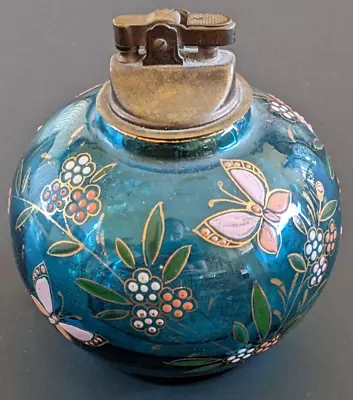 Vintage Moser Bohemian Crystal Table Top Lighter - Enamel Floral ~1930 • $125