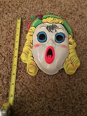 Vintage 1960’s Plastic Kid's Halloween Mask Lady With Spider On Forehead • $29.99