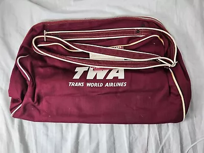 TWA Red Travel BAG Flight Bag W Strap & Zipper Vintage 1960s • $19.99