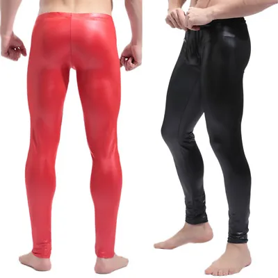 Mens Long John Pants Faux PU Leather Clubwear Dance Skinny Wet Look Leggings  • £15.88