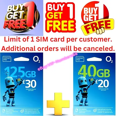 2 X O2 UK Sim Card New And Sealed 02 Pay As You Go PAYG DATA Classic Unlimited • £0.99
