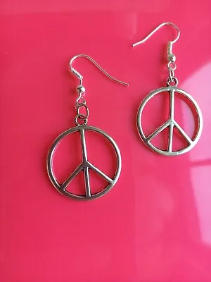 Peace Symbol Earrings 2 Cm Wide Silver-plate Metal Sign Hippy 60s 70s Festival • £3.99