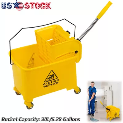 5.28 Gallon Mop Bucket With Wringer Combo Commercial Home Cleaning Cart • $29.77