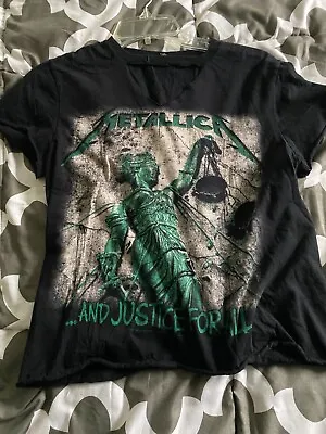 Metallica T Shirt Size XS Womens Distressed Cut Off Crop Top And Justice For All • $3