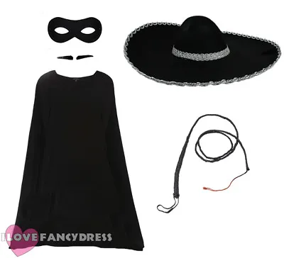 Adult Movie Bandit Fancy Dress Costume Tv Film Character Hat Mask Cape Whip Tash • £16.99