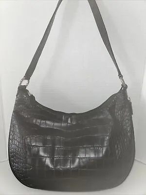 T. ANTHONY LTD ITALY Croc Embossed Extendable Leather Shoulder Bag Color Black • $72