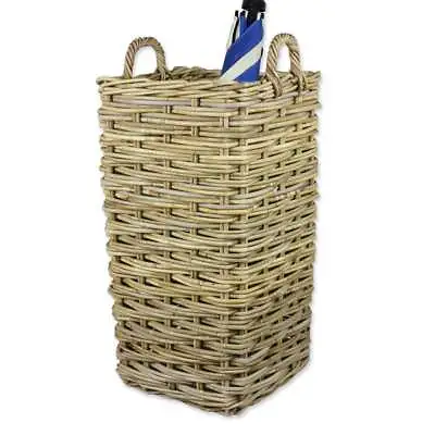 Wicker Umbrella Stand Rack Holder Hallway Storage Grey & Buff Rattan Basket • £53