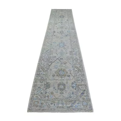 2'9 X15'1  Gray Natural Wool Afghan Angora Oushak Hand Knotted Runner Rug R70892 • $1124.10