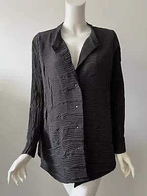 Babette Black Crinkle Textured Polyester Button-Down Long Sleeve Tunic Shirt XL • $41.99