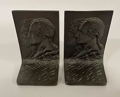 SIGNED PAIR OF VINTAGE BRASS KRONHEIM & OLDENBUSCH Washington/Lincoln BOOKENDS • $265