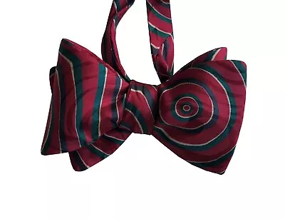 Silk Bow Tie For Men-Green On Red Bow Tie-Handcrafted-Self-tie • $20