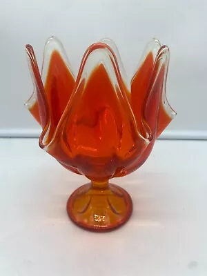 Viking Glass Orange 6 Petal Hankerchief Pedestal Vase 7 1/8  Tall   E17 • $22.95